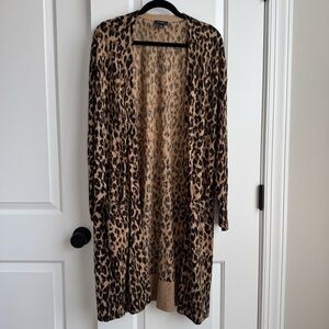 Halogen Merino Wool Leopard Longline Cardigan L